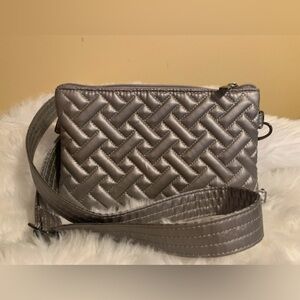 LUG PEEKABOO ladies metallic quilted grayish taupe crossbody  bag NWOT ++